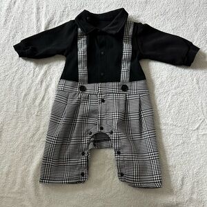 Black and White Baby Romper with Suspenders